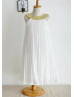 Gold Sequin Collar Ivory Pleated Chiffon Tea Length Flower Girl Dress